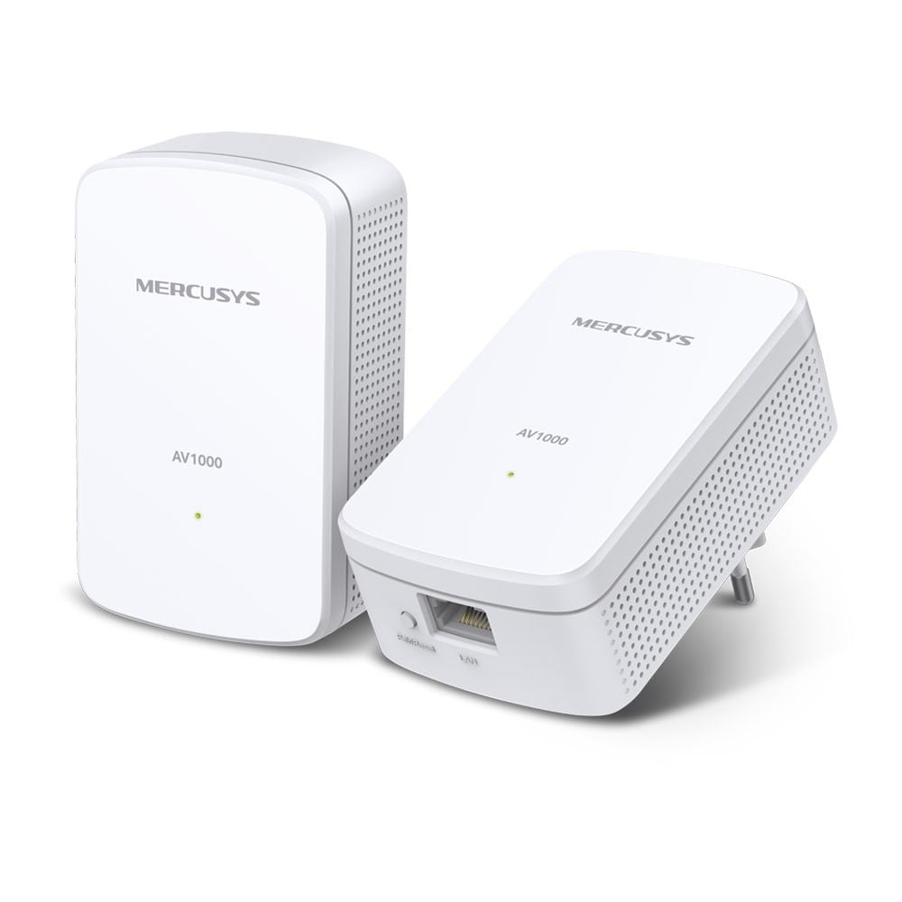TP-LINK MERCUSYS MP500 AV1000 Powerline Kit: 2x MP500 Powerline adapter 1000 Mbps Broadcom CPU HomePlug AV2 1x Gigabit Port