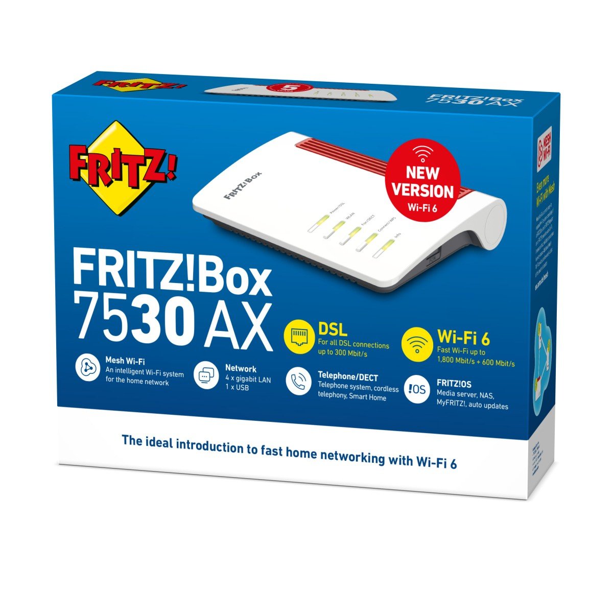 FRITZ!Box 7530 AX routeur sans fil Gigabit Ethernet Bi-bande (2,4 GHz / 5 GHz) 3G Blanc