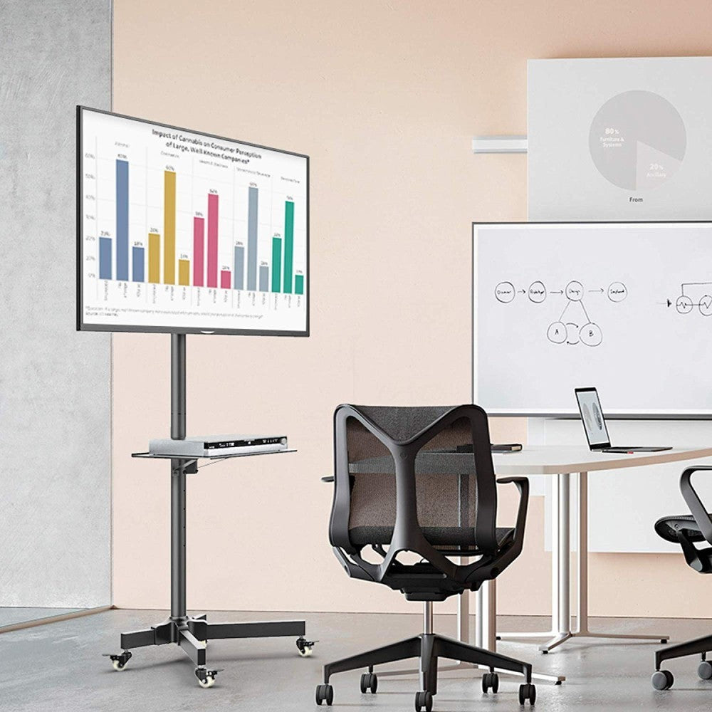 "Techly ICA-TR21 Support TV mobile 23-55"" jusqu'a 55kg étagere AV réglable"
