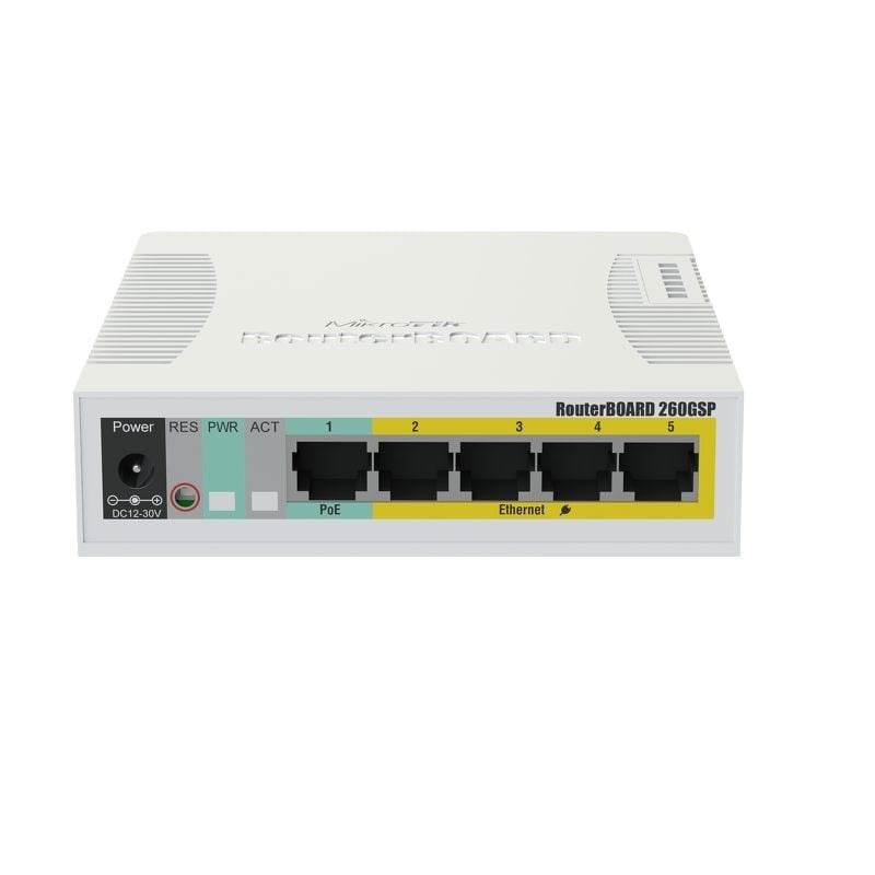Mikrotik RB260GSP commutateur réseau Géré Gigabit Ethernet (10/100/1000) Connexion Ethernet, supportant l'alimentation via ce port (PoE) Blanc