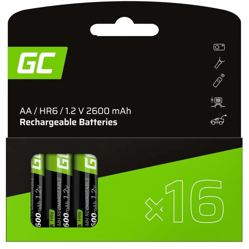 Green Cell GR10 Piles rechargeables 16x AA R6 Ni-MH 2600mAh