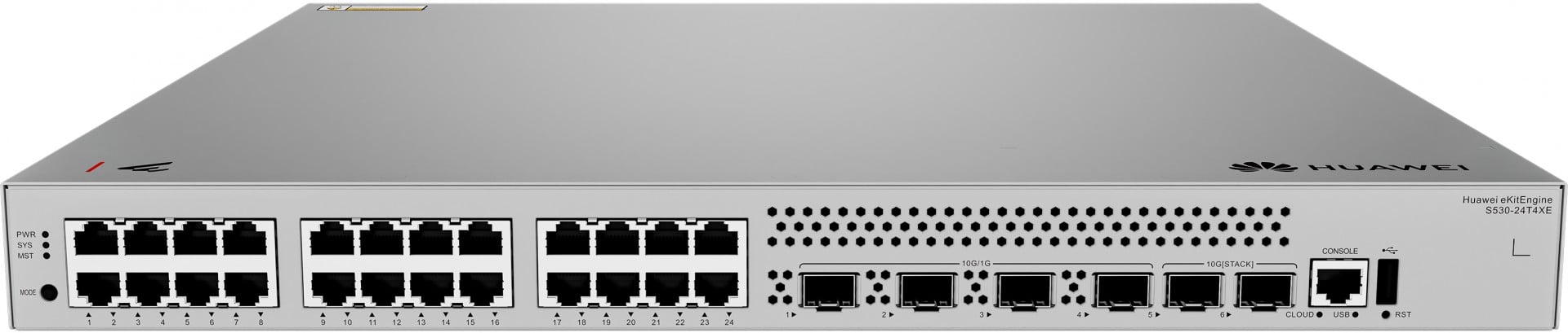 HUAWEI S530-24T4XE 24x10/100/1000BASE-T ports 4x10GE SFP+ ports 2x12GE stack ports with 1xAC power module eKit