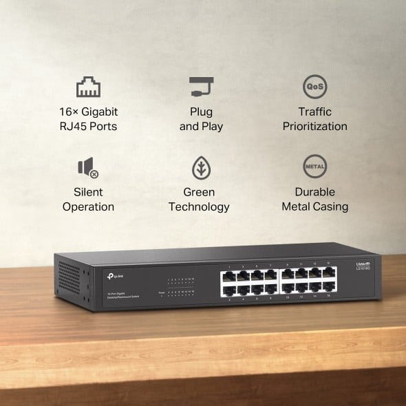TP-Link LS1016G commutateur réseau Non-géré Gigabit Ethernet (10/100/1000) Noir