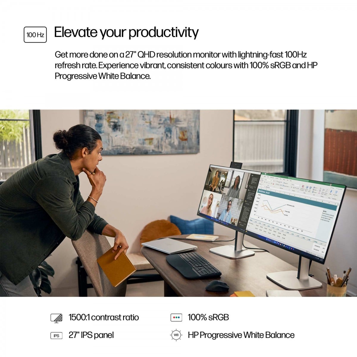 HP Écran QHD Serie 5 Pro 527pq 27p - QHD 2560 x 1440 HDMI USB hub DisplayPort 3/3/0