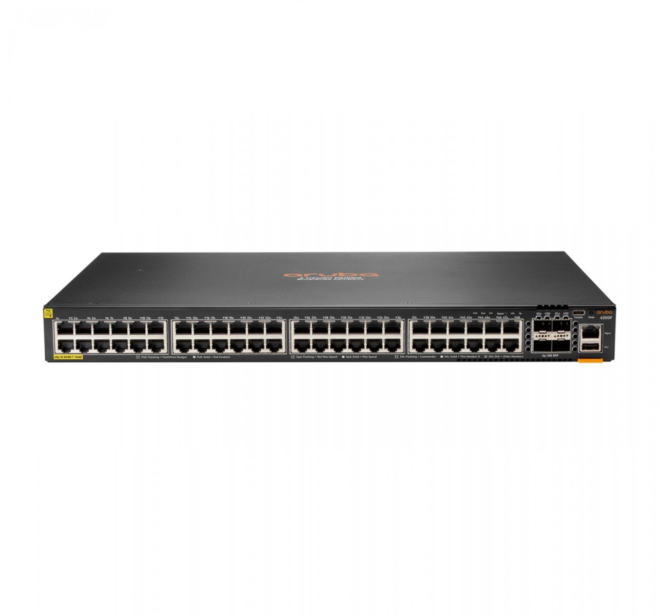 Aruba 6200F 48G Class4 PoE 4SFP+ 740W Géré L3 Gigabit Ethernet (10/100/1000) Connexion Ethernet, supportant l'alimentation via ce port (PoE) 1U Noir