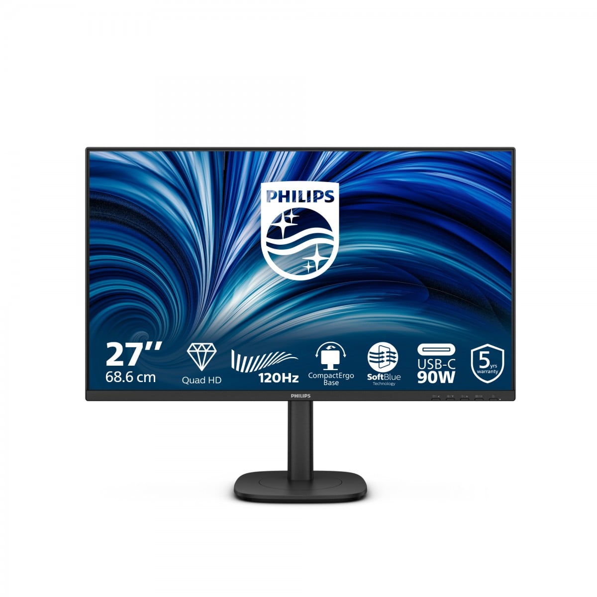 PHILIPS 27B2U3601 - écran LED - 27" - 2560 x 1440 QHD @ 120 Hz - IPS - 350 cd/m² - 1500:1 - 4 ms - HDMI, DP, USB-C , Haut-parleurs