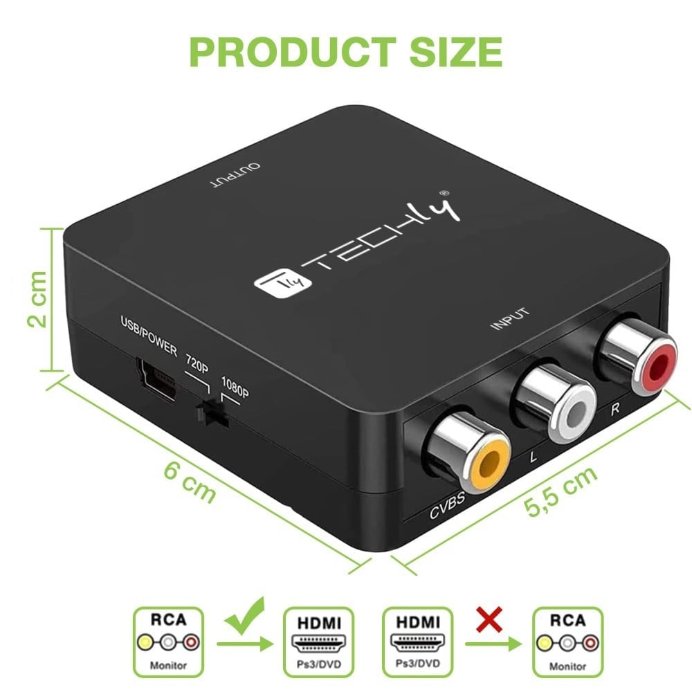 Techly IDATA SPDIF-6E3 Convertisseur AV Composite Vidéo et Audio 3x RCA vers HDMI 1080p