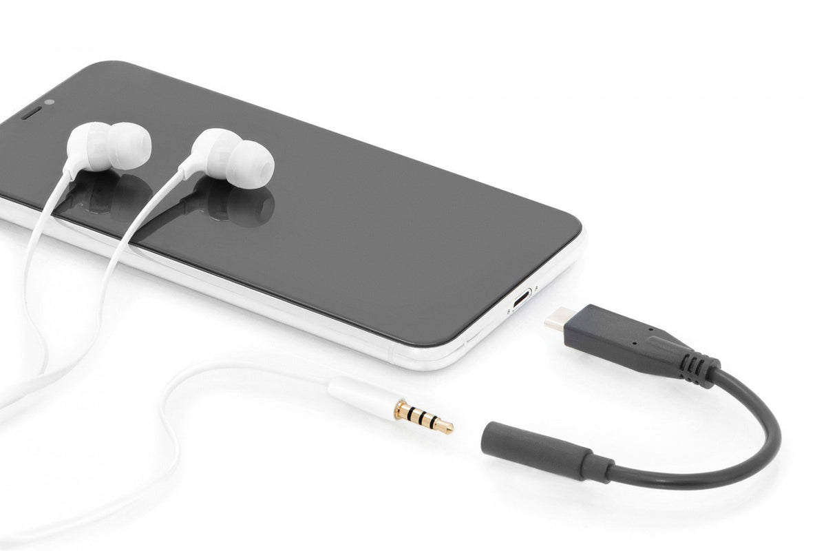 Digitus AK-300321-002-S câble de téléphone portable Noir 0,2 m USB C 3,5mm