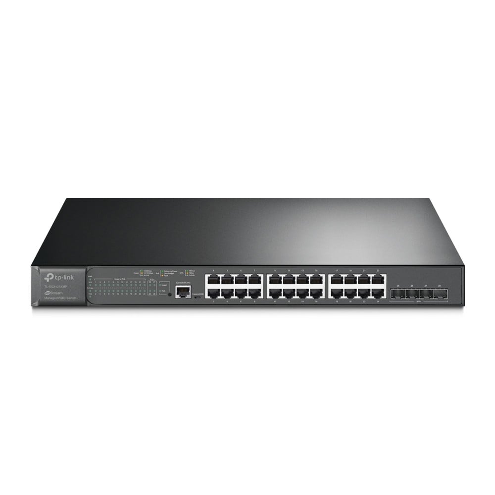 TP-Link JetStream TL-SG3428XMP commutateur réseau Géré L2+ Gigabit Ethernet (10/100/1000) Connexion Ethernet, supportant l'alimentation via ce port (PoE) 1U Noi