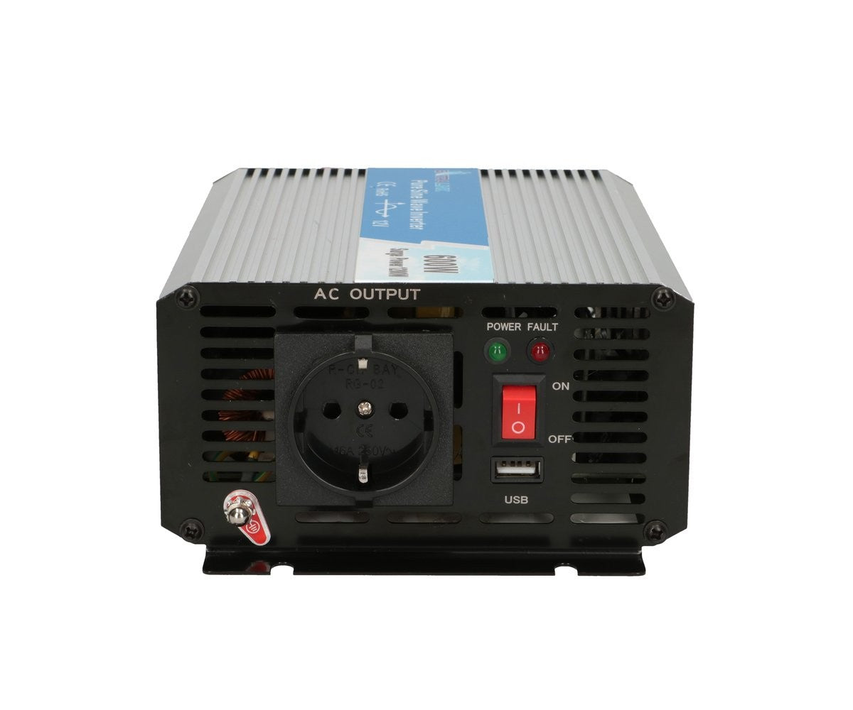 Extralink VOLTAGE CONVERTER 12V - 230V, 600W, PURE SINUS OPIP-600W adaptateur de puissance & onduleur Auto Aluminium, Noir