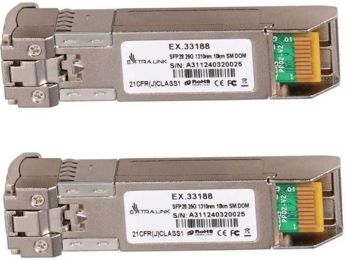 Extralink SFP28 25G 2-Pack | Module SFP28 | 25Gbps, LC/UPC Duplex, 1310nm, 10km, mono mode, DOM