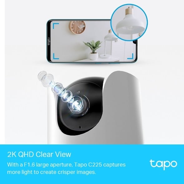 TP-LINK Tapo Pan/Tilt AI Home Security Wi-Fi Camera 2K 2560x1440 4MP Starlight Sensor 2.4GHz Wi-Fi 802.11b/g/n 12V/1A Power Adapter