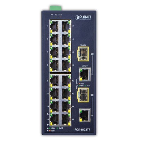 PLANET IFGS-1822TF commutateur réseau Non-géré Fast Ethernet (10/100) Bleu