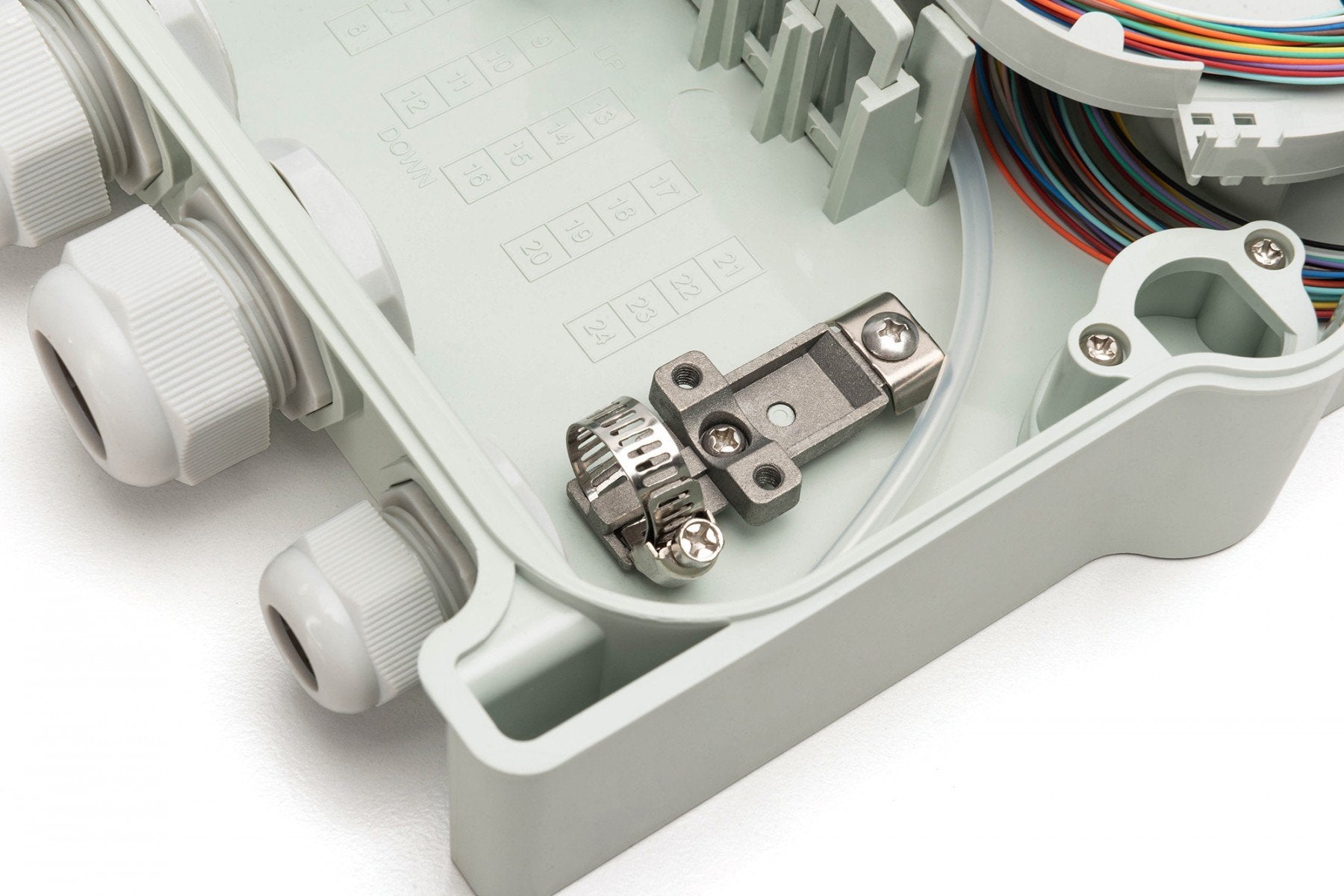 Boîte de distribution FTTH externe, 12 épissures, 12x (LC/PC), cassette d'épissure, 260x190x60 mm, IP65
