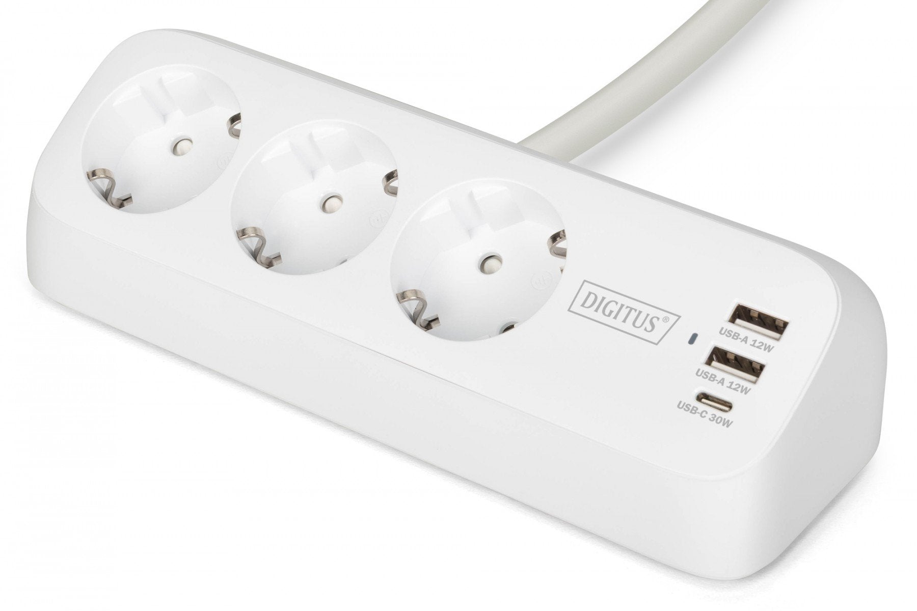 Digitus DA-70626 multiprise de bureau 3 voies avec 2 ports USB-A et 1 port USB-C, blanche