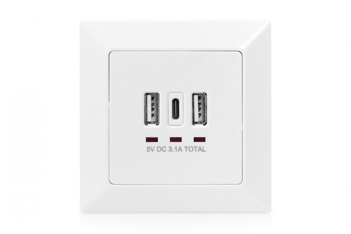 Digitus DA-70618 prise de courant 2 x USB A + 1 x USB C Blanc