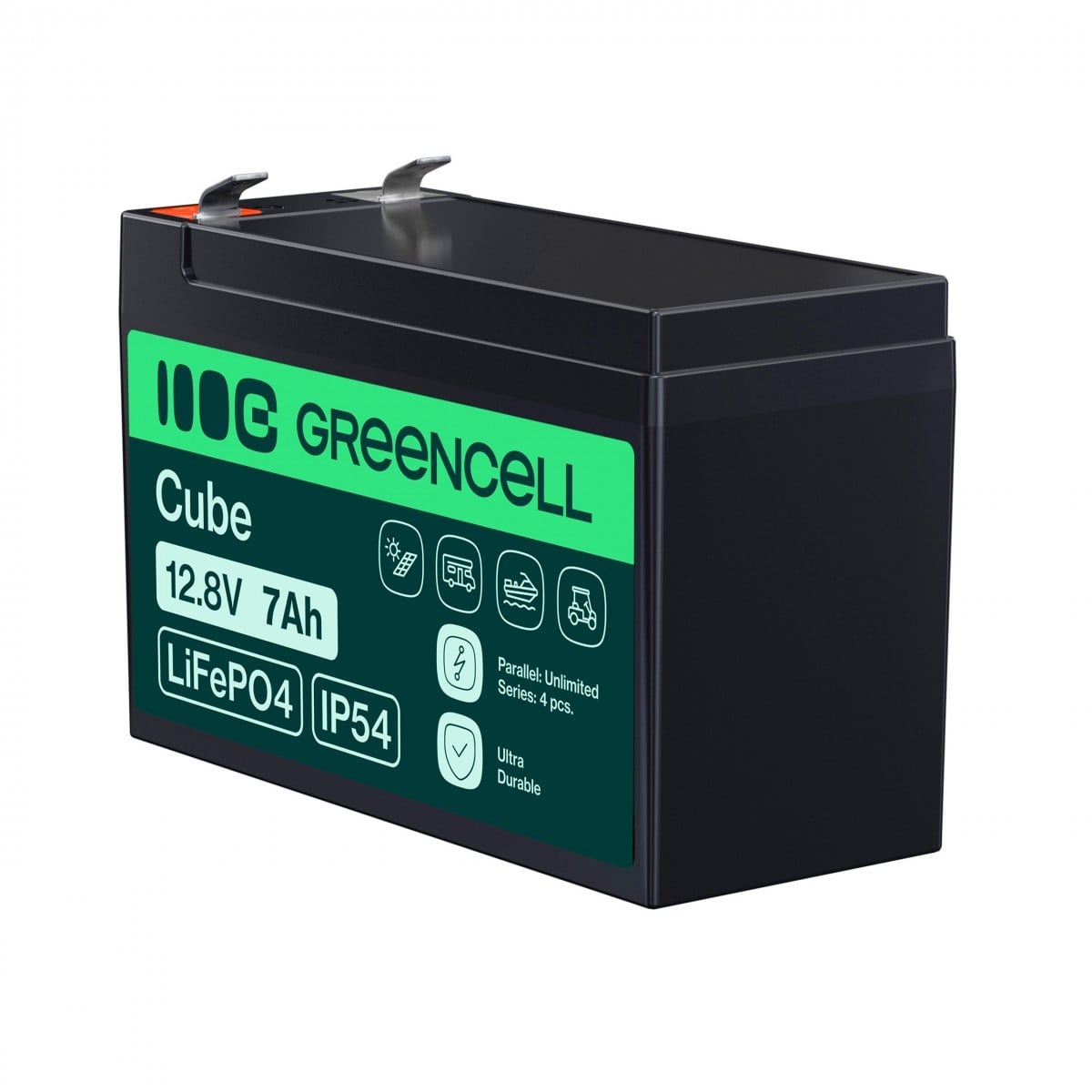 Green Cell LFPGC12V7AH CUBE Batterie LiFePO4 7Ah 12.8V 89.6Wh Lithium-Fer-Phosphate pour alimentations UPS, Surveillance de sécurité