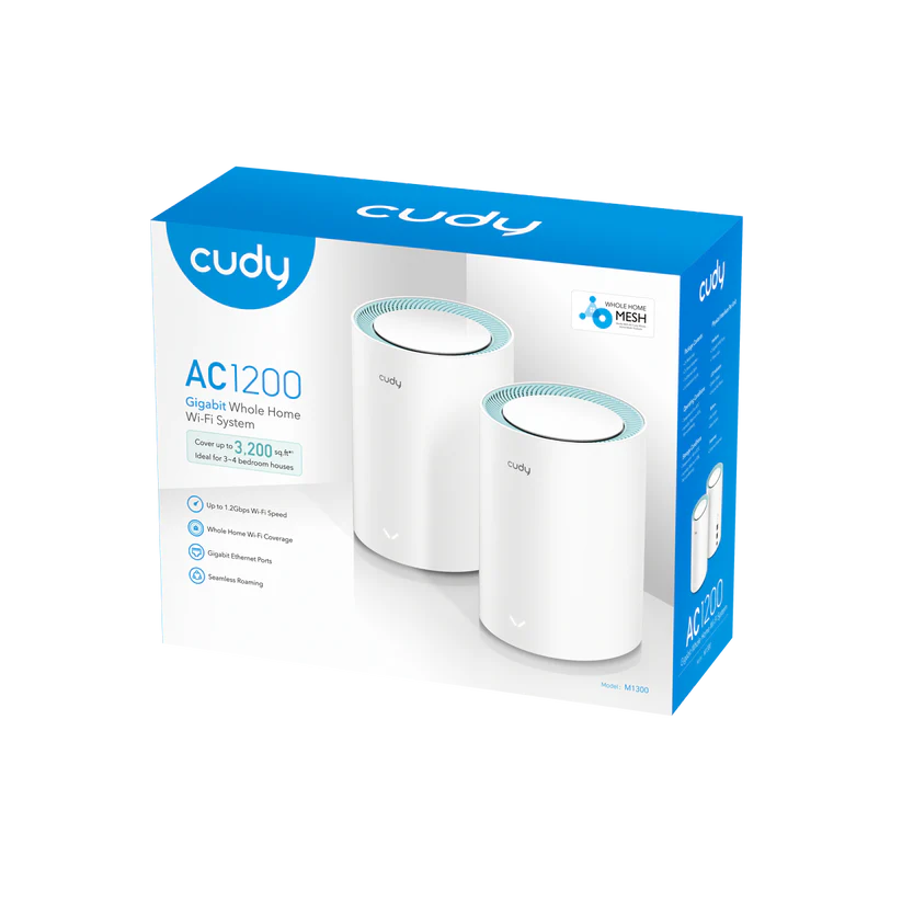 Cudy M1300 2-PACK systeme Wi-Fi maillé Bi-bande (2,4 GHz / 5 GHz) Wi-Fi 5 (802.11ac) Blanc 1 Interne