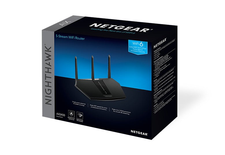 NETGEAR Nighthawk AX/5-Stream AX2400 WiFi 6 Router (RAX30) routeur sans fil Gigabit Ethernet Bi-bande (2,4 GHz / 5 GHz) Noir