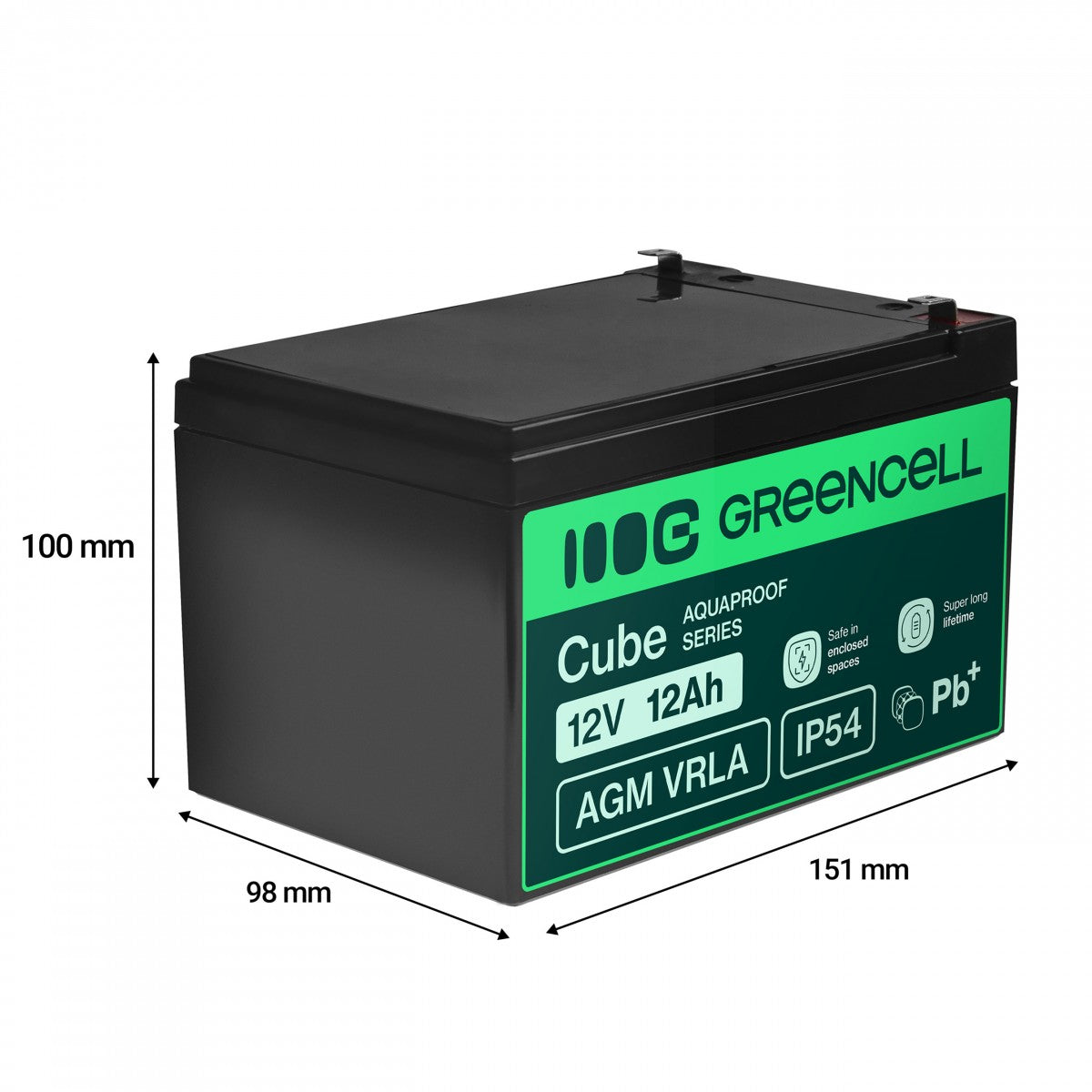 Green Cell AGM12V12AH-J AGM VRLA 12V 12Ah sans entretien Batterie pour caisse enregistreuse, jouet, caméra (152x99x100mm)