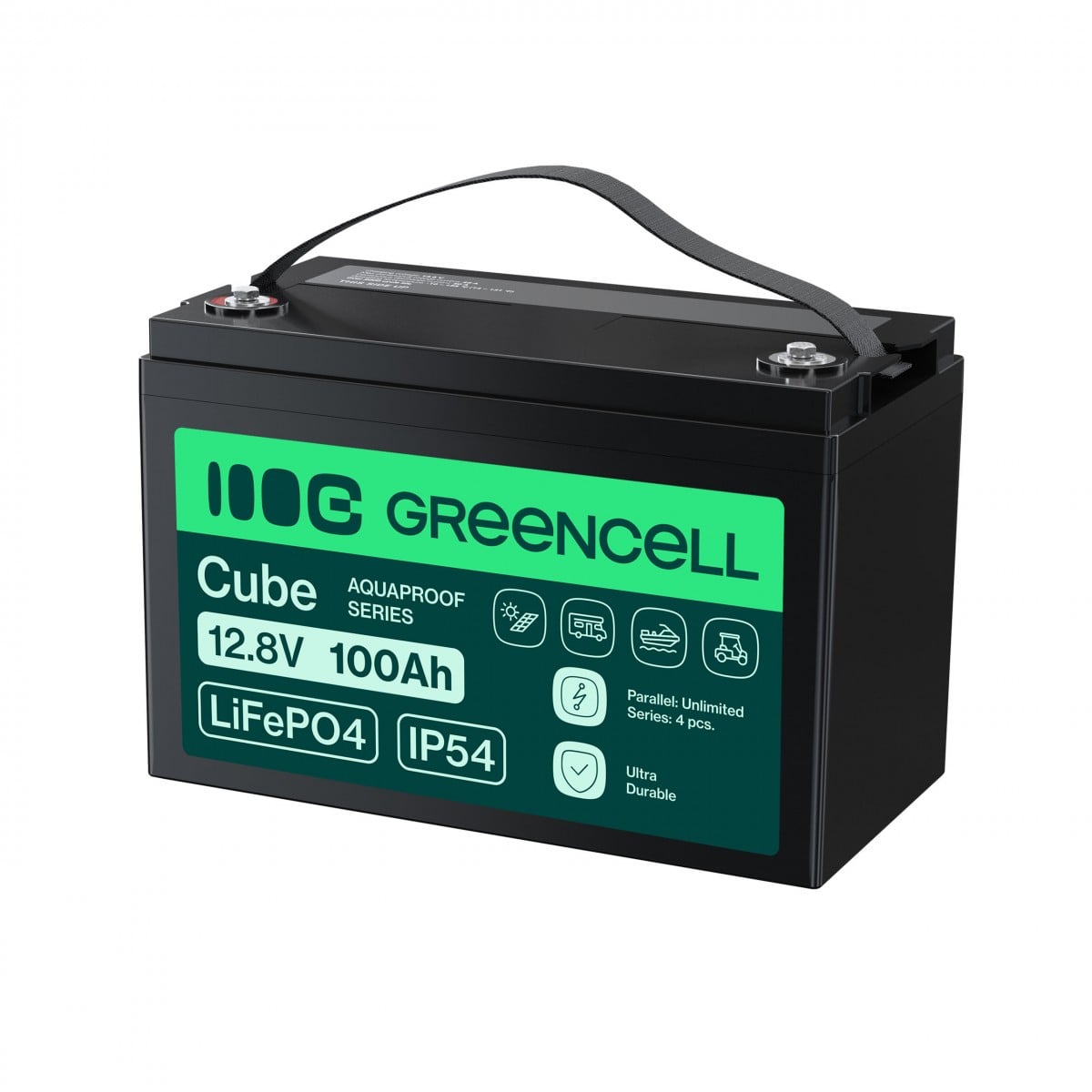Green Cell LFPGC12V100AH CUBE Batterie LiFePO4 100Ah 12.8V 1280Wh Lithium-Fer-Phosphate pour Photovoltaique, Caravanes, Bateaux