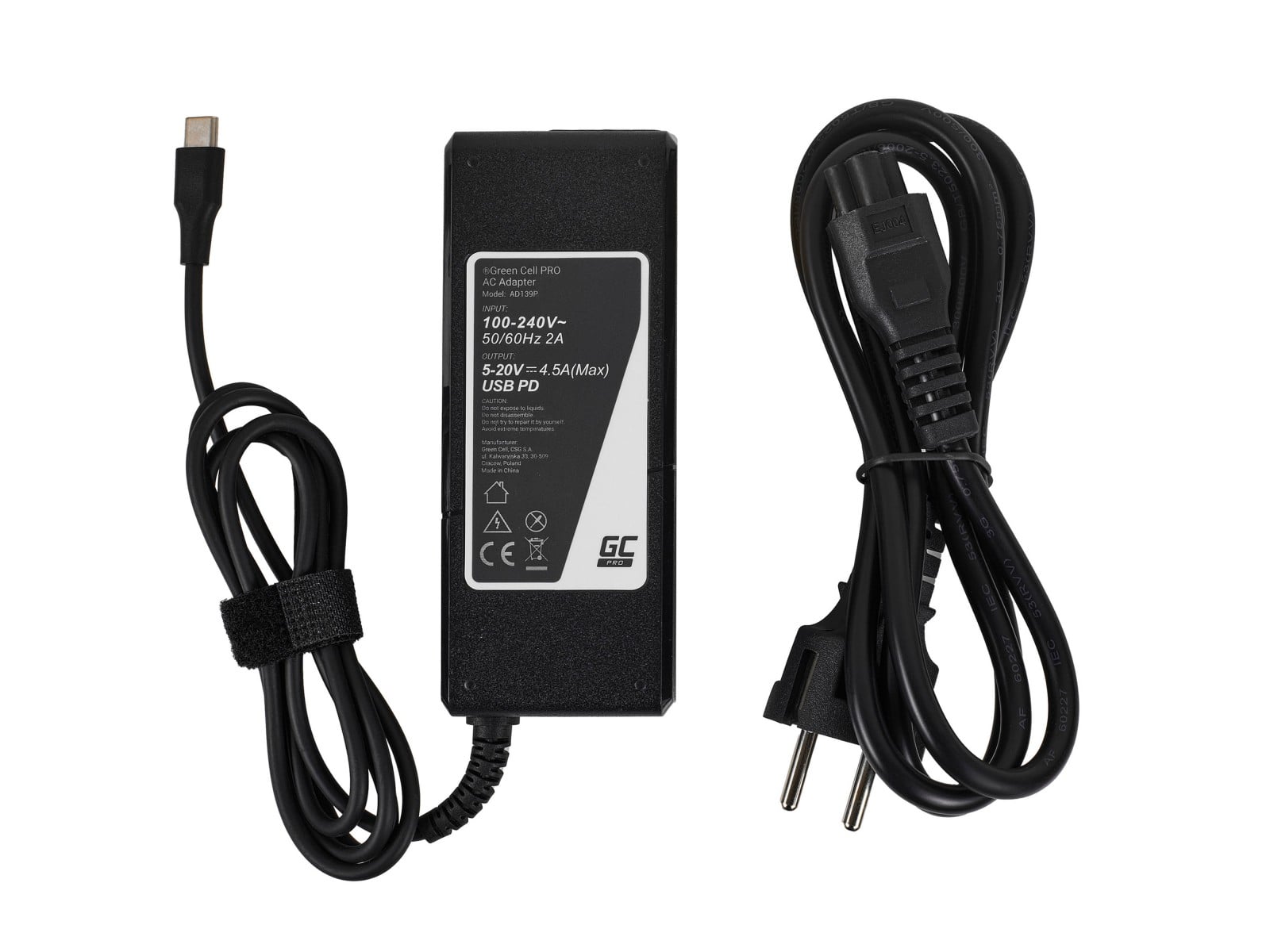 Green Cell AD139P Adaptateur PRO USB-C 90W pour ordinateurs portables, tablettes, téléphones