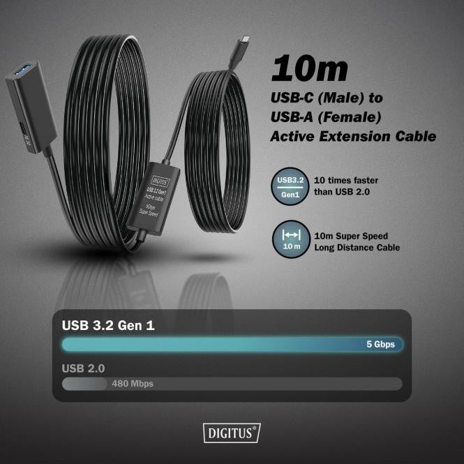 Câble d'extension actif, USB 3.2 5Gbps, USB-C - USB-A, 10m