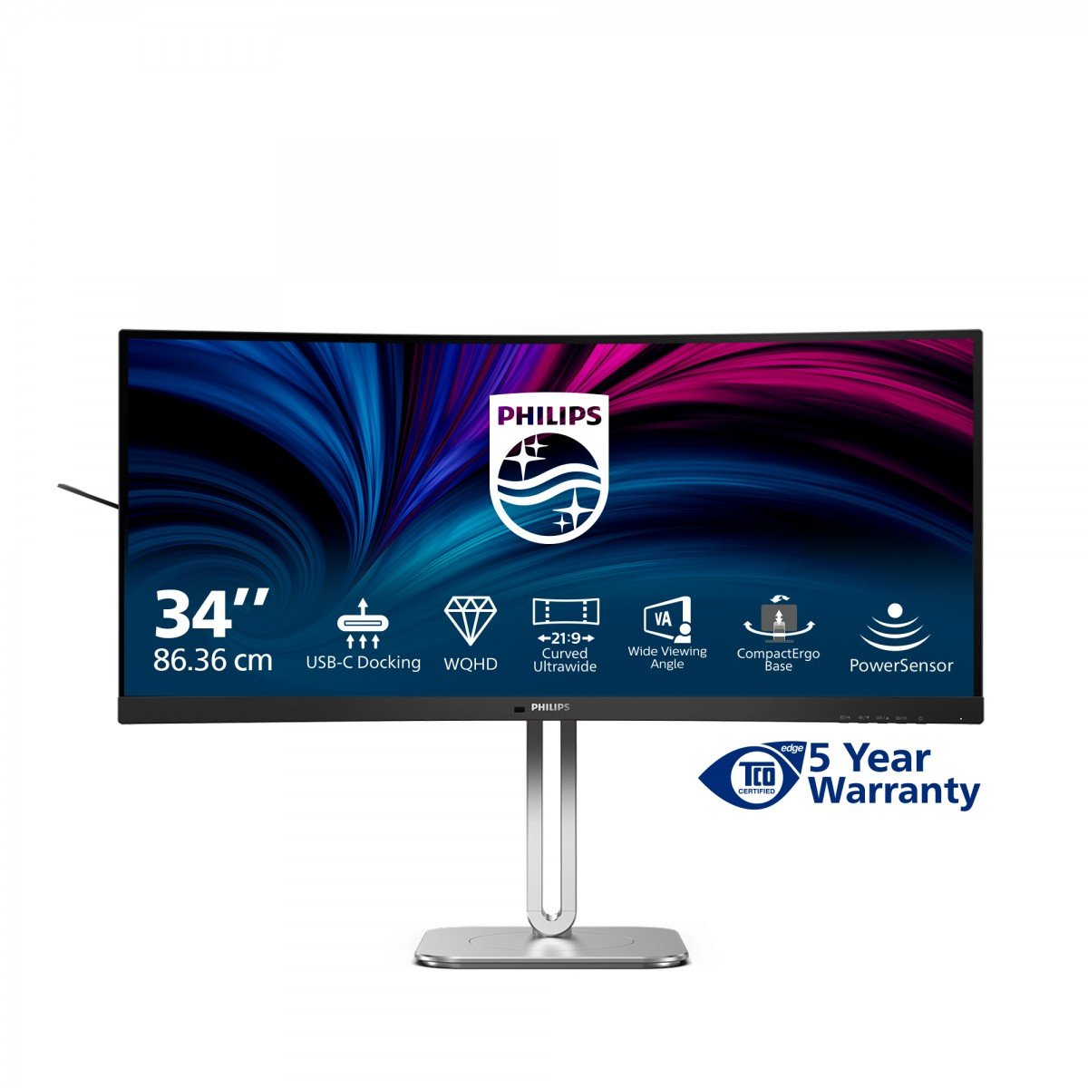 PHILIPS 34B2U5600C/00 34p 3440x1440 120Hz VA CURVED H/A tbu MM ULTRAWIDE USB-C DOCKING DISPLAY RJ45 PD > 100 W USB HUB SPEAKERS