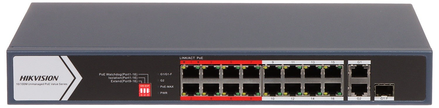 Hikvision DS-3E0318P-E/M(C) Commutateur POE Fast Ethernet non géré 16 ports