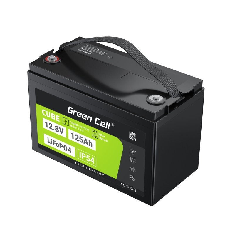 Green Cell LFPGC12V125AH CUBE LiFePO4 125Ah 12.8V 1600Wh Batterie Lithium-Fer-Phosphate pour Camping-car, Solaire, Off-Grid, Bateau