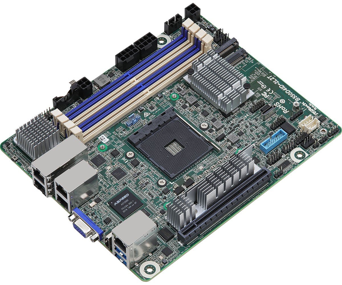 ASRock B550D4ID-2L2T, 1xSKT AM4, AMD Ryzen 5000, B550, 4xDIMM, SATA, 1xM.2, 2xGbE, 2x10GbE, IPMI