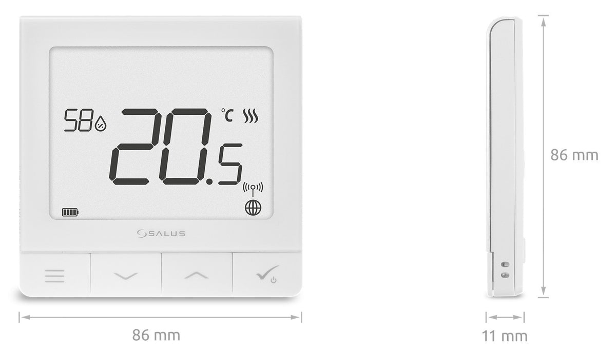 SALUS SQ610RF Contrôleur de température avec capteur d'humidité, alimenté par batterie