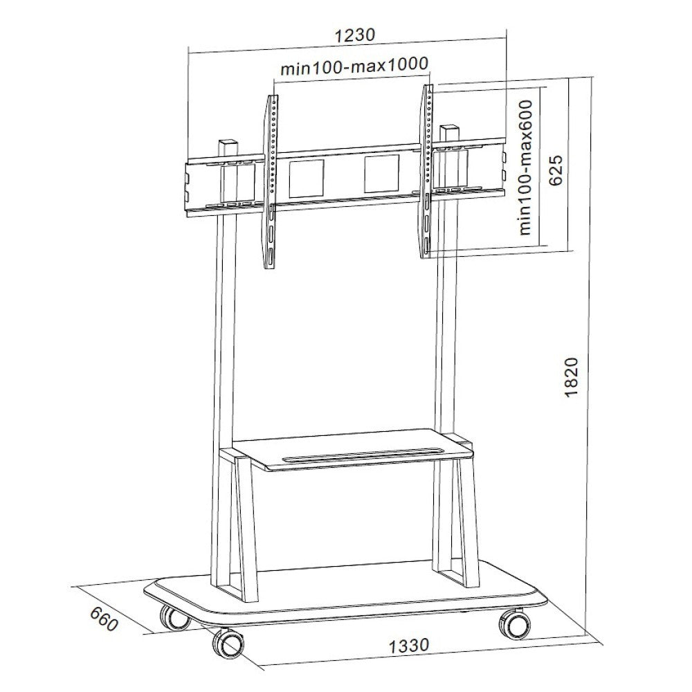 "Techly ICA-TR31 Support TV mobile 55-120"" jusqu'a 150kg réglable 2 étageres"