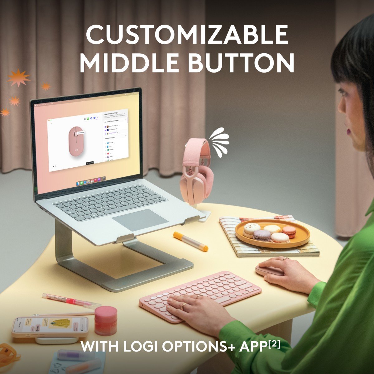 LOGITECH Pebble Mouse 2 M350s Mouse optical 3 buttons wireless Bluetooth 5.2 LE tonal rose