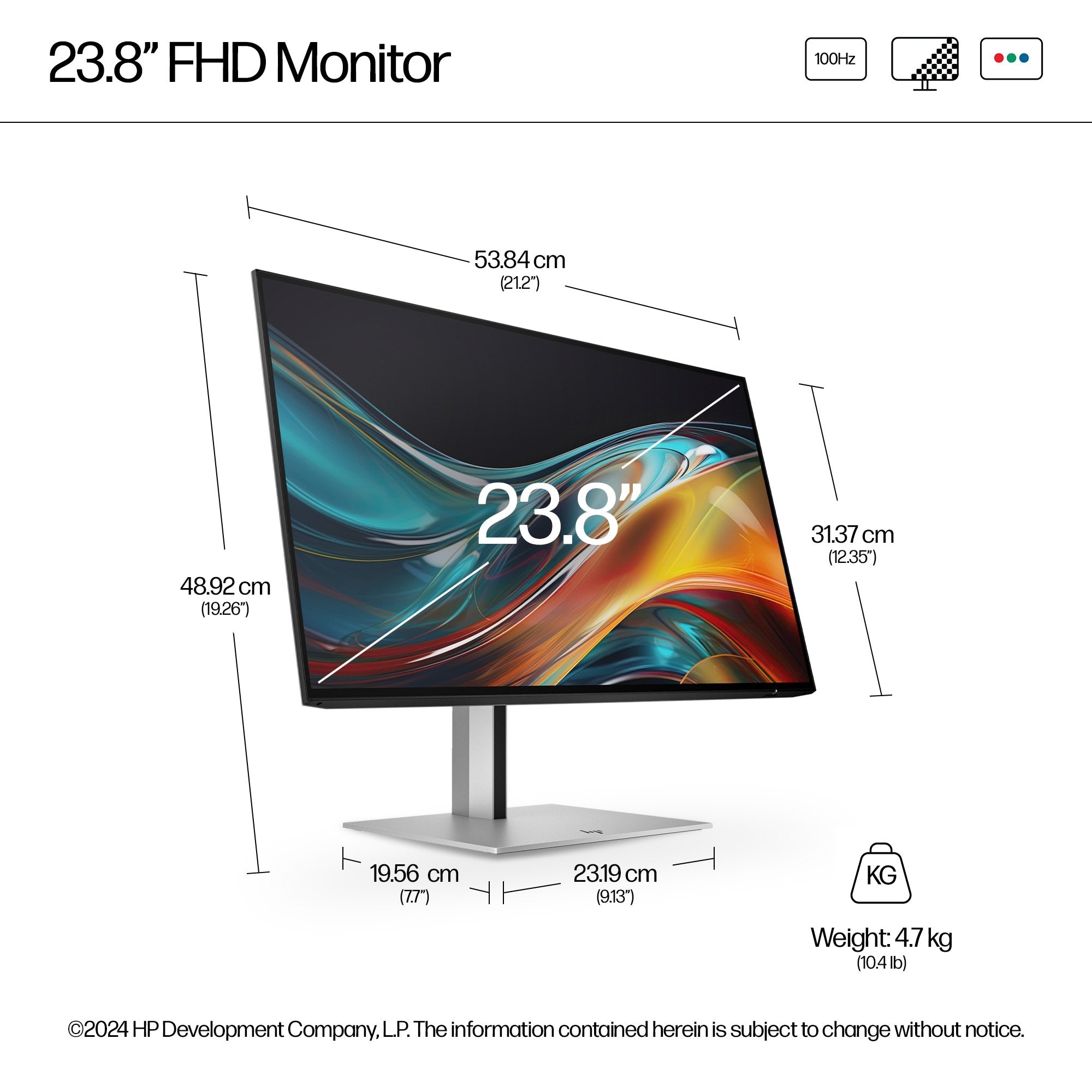 HP Écran FHD HP Série 7 Pro 724pf 23.8p FHD 1920x1080 HDMI USB hub DisplayPort 3/3/0