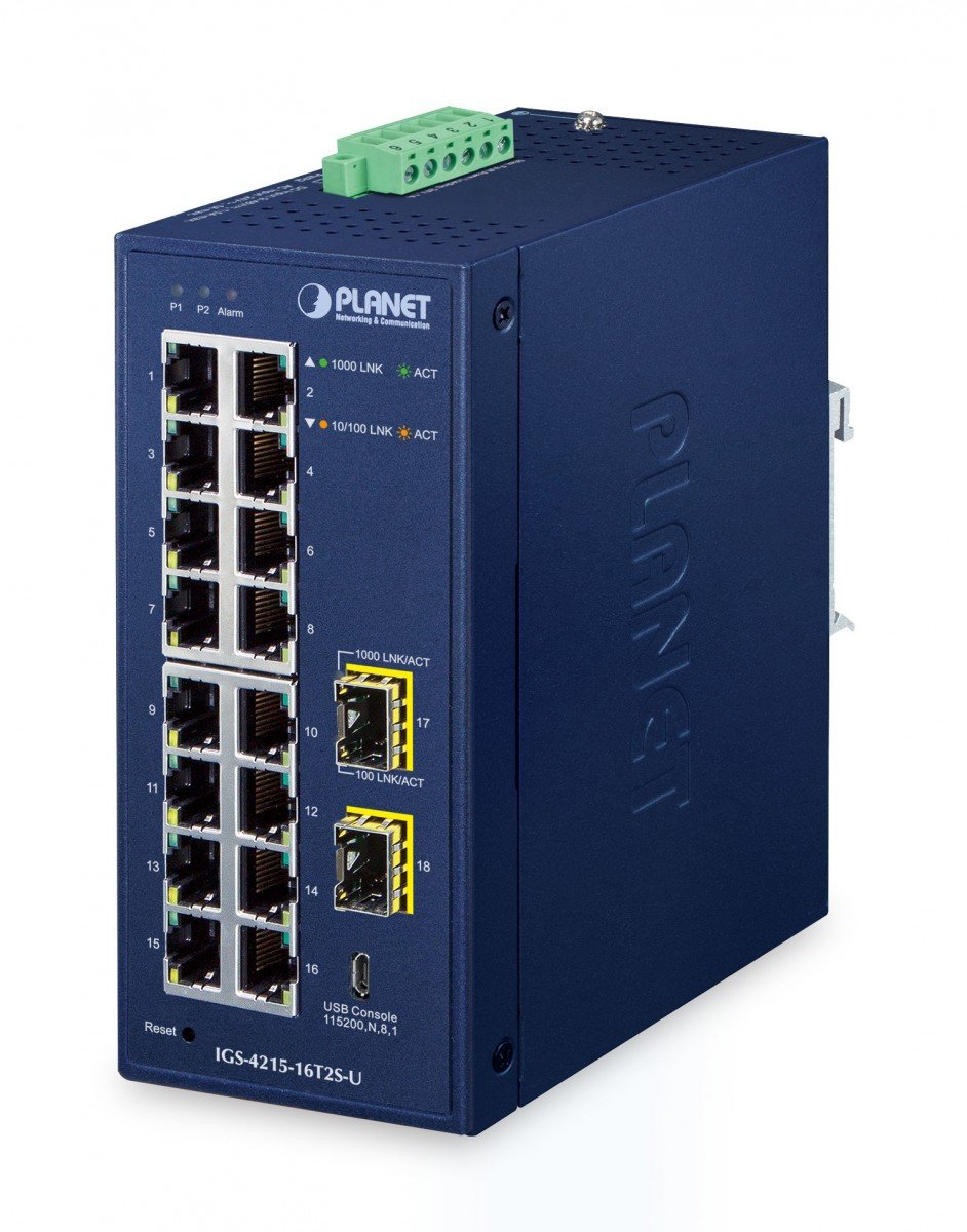 Planet IGS-4215-16T2S-U IP30 Industrial L2/L4 16-Port 10/100/1000T + 2-Port 100/1000X SFP Managed Switch