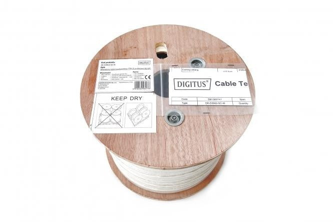 Câble coaxial DIGITUS RG-6, 75 Ohm, blindé (2x feuille + 77% tresse), Fca, PE, 100 m, noir