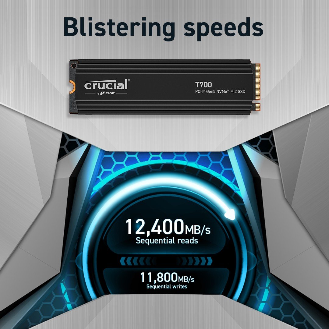 Crucial CT2000T700SSD5 T700 2 To SSD M.2 NVMe PCIe Gen5 avec dissipateur thermique
