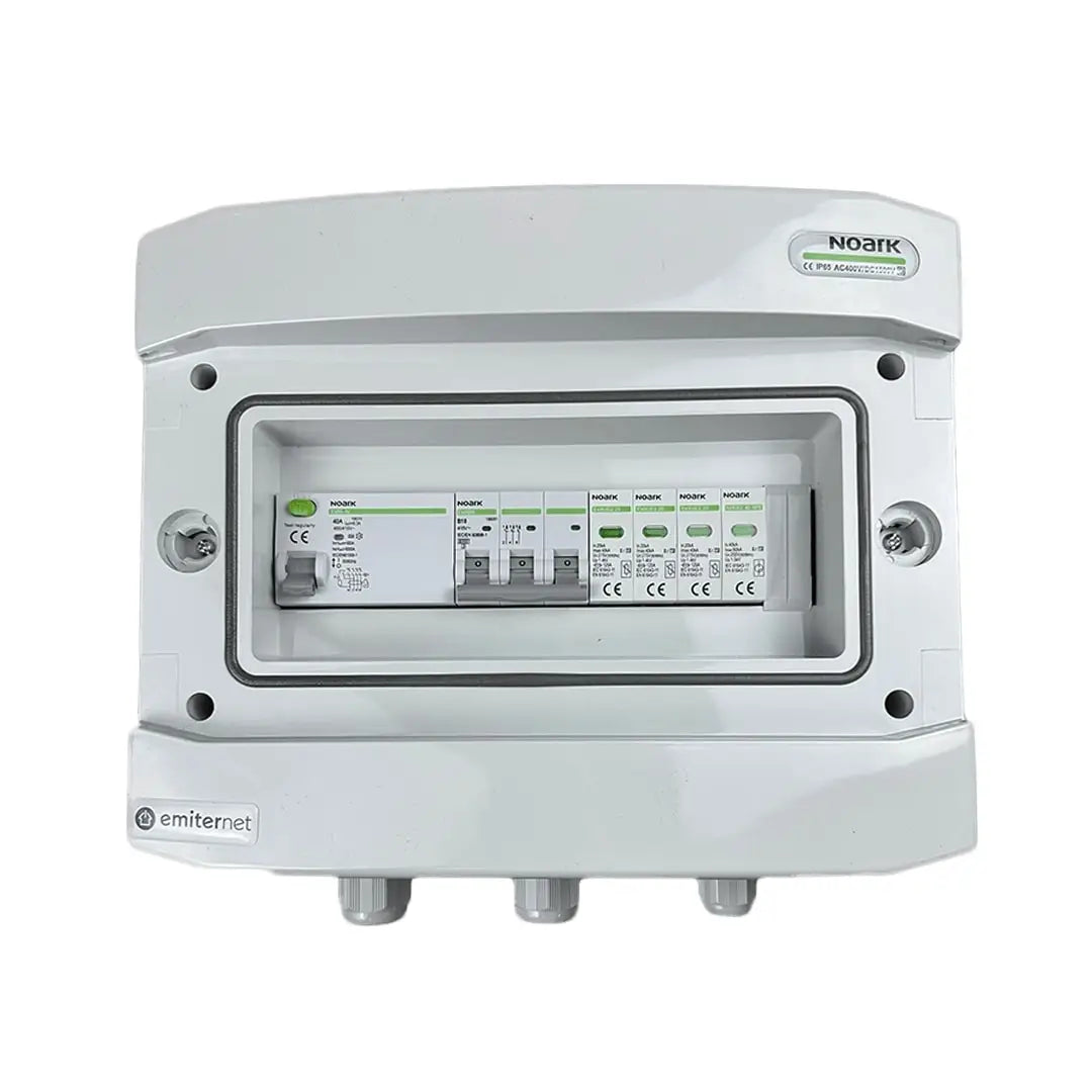 EMITER EM-296N_AC Tableau de distribution AC, IP65, SPD AC Noark type 2, disjoncteur 10A 3-F, RCD type A 40A/300mA