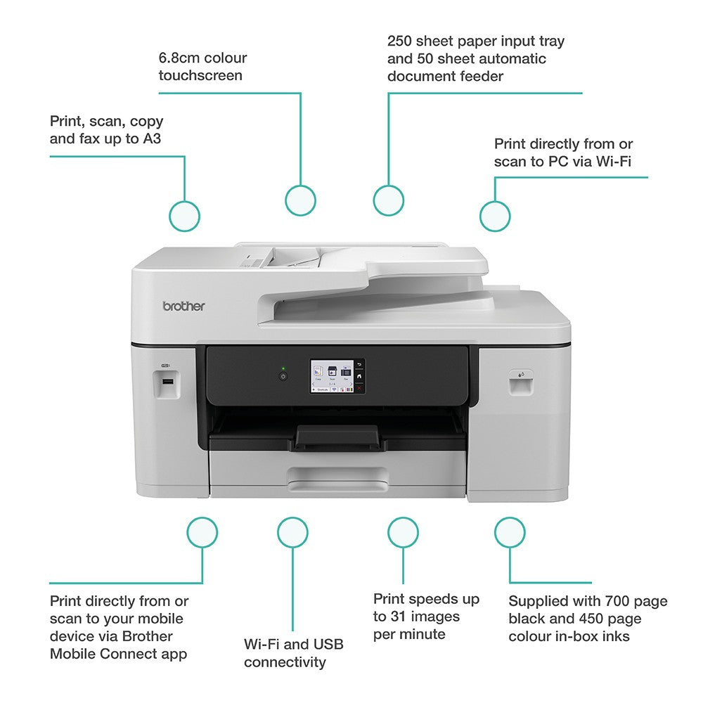 BROTHER MFC-J6760DW Multifonction jet dencre couleur professionnelle 4-en-1 A3 Business Smart 31 ipm Ethernet Wi-Fi bac papier