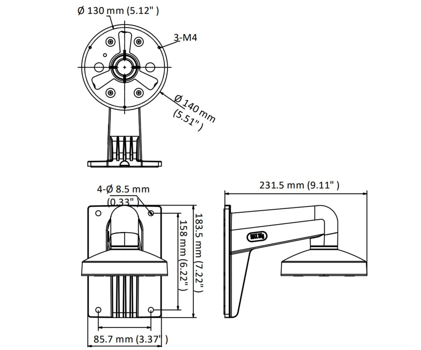 Hikvision DS-1273ZJ-140-DM45 Support mural