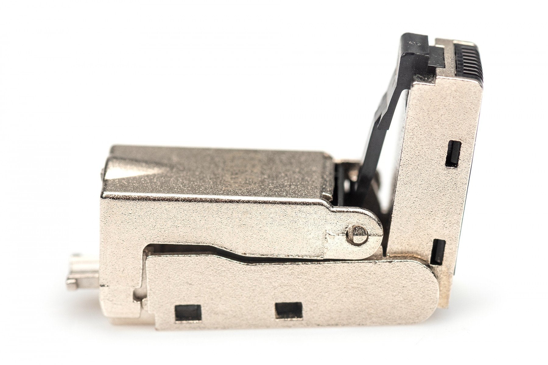 Prise modulaire coudée RJ45 cat.6A, PoE+, 10GbE, STP, métal, sans outil, AWG 27-22, toronné/plein
