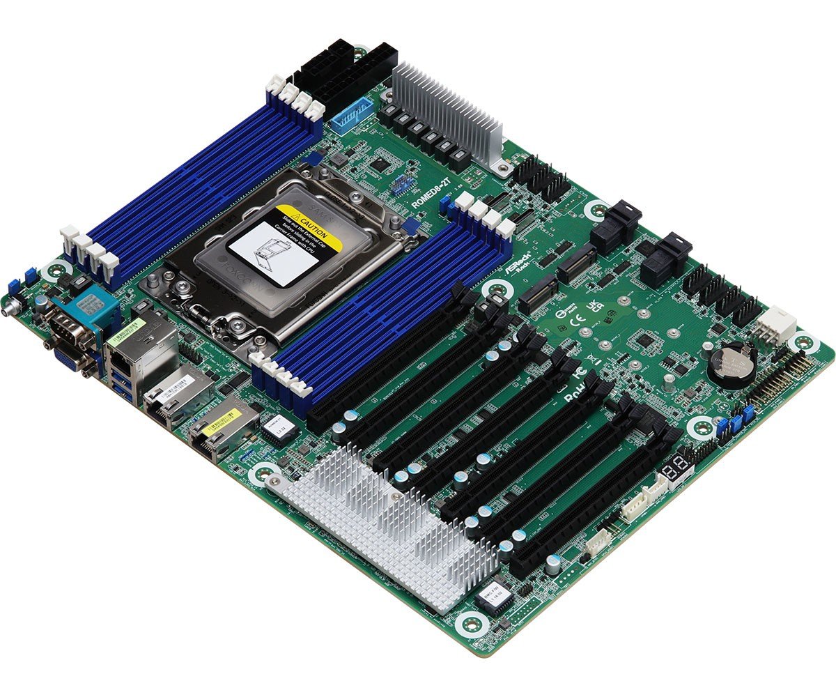 ASRock ROMED8-2T/BCM, 1xSKT SP3, AMD EPYC 7000, SoC, SATA, NVMe, 2xM.2, 2x10GbE Broadcom, IPMI