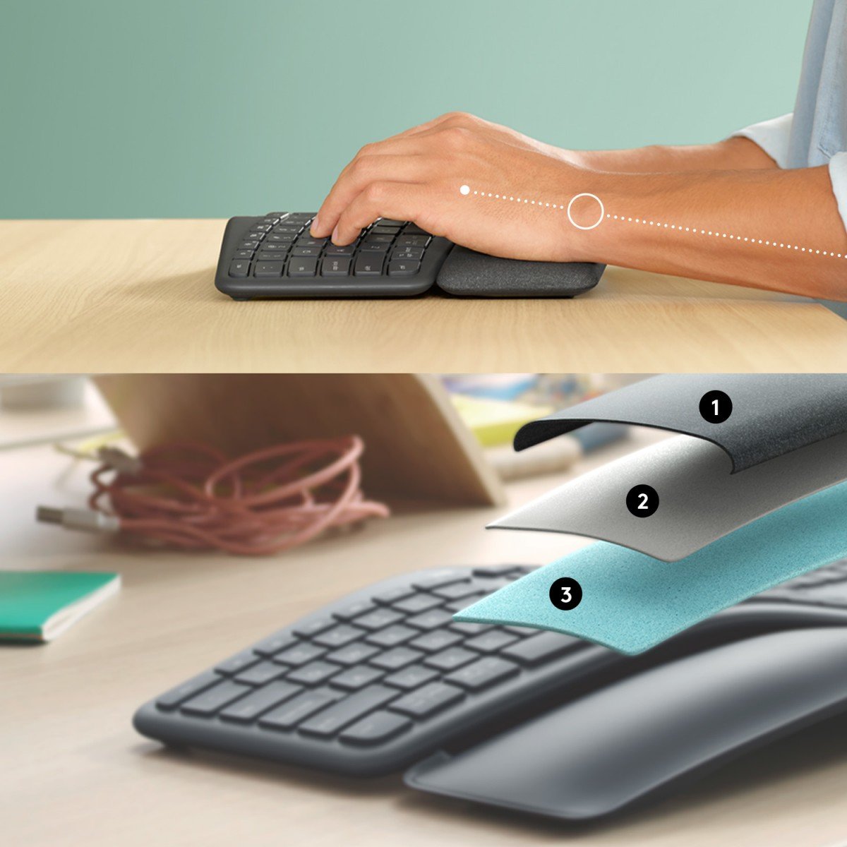 Logitech ERGO K860 clavier Bureau RF sans fil + Bluetooth QWERTY US International Graphite