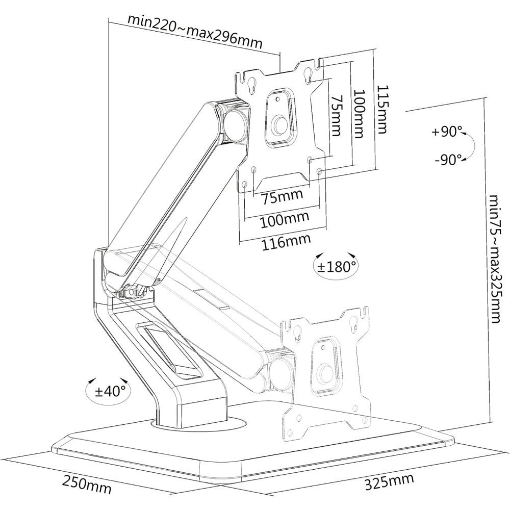 "Techly ICA-LCD 35TS Support de moniteur tactile 17-32"" a ressort a gaz"