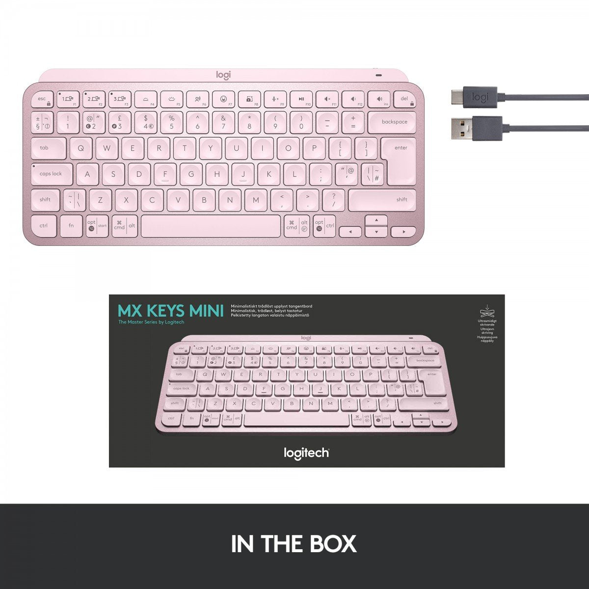 Logitech Master MX Keys Mini clavier Bureau RF sans fil + Bluetooth QWERTY Anglais Rose