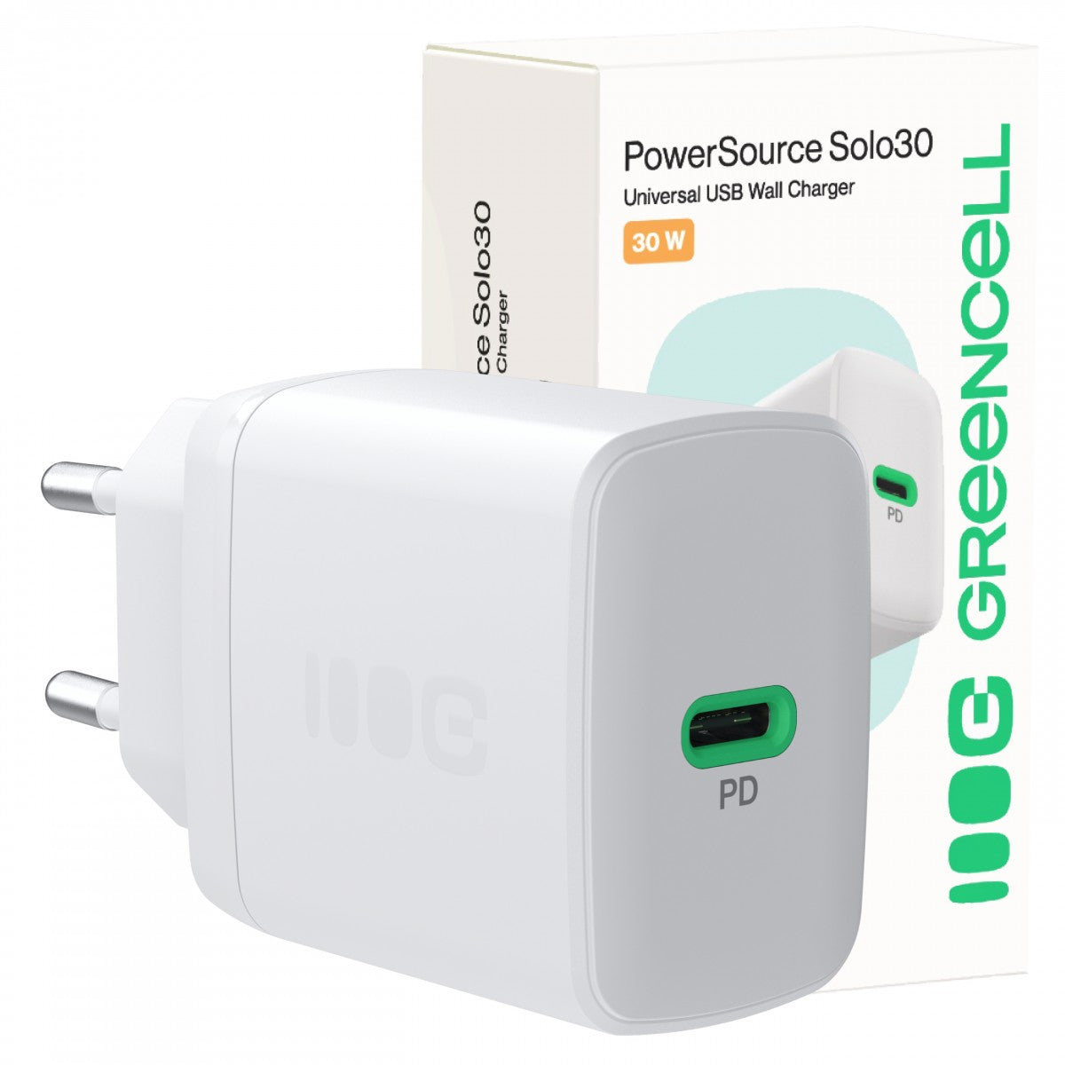 Green Cell CHARB-GC-30C-W PowerSource Solo30 Blanche Chargeur secteur 30W USB-C Power Delivery