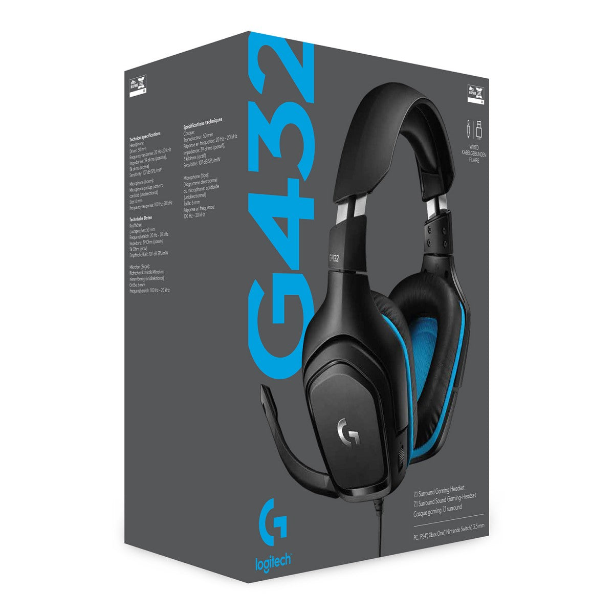 LOGITECH Gaming Headset G432 Headset 7.1 channel full size wired USB 3.5 mm jack black