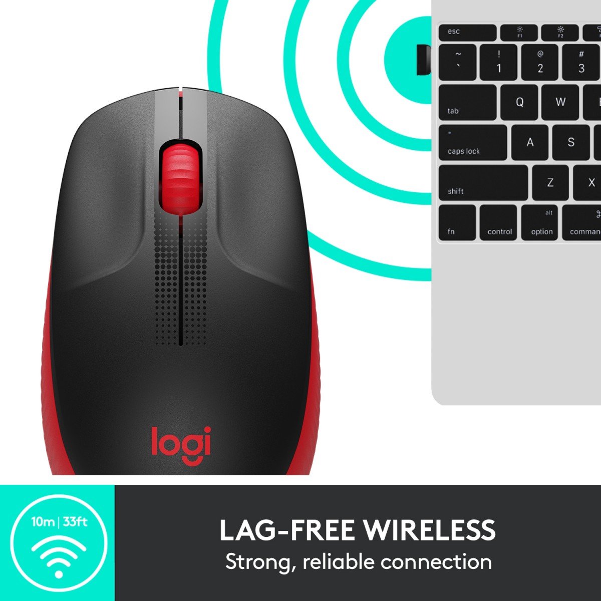 LOGITECH M190 Mouse optical 3 buttons wireless USB wireless receiver red