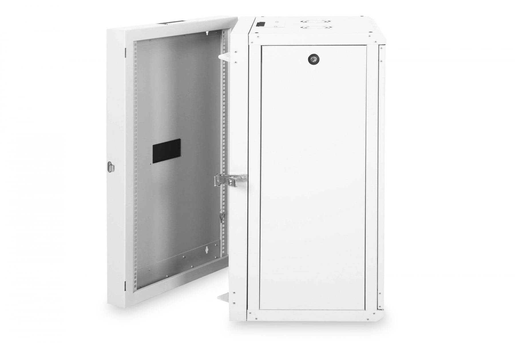 "Armoire réseau suspendue Unique 19"" 20U rack 600x600, porte en verre, grise, divisée, assemblée, 100kg double sectionnée, pivotante, grise (RAL 7035)"